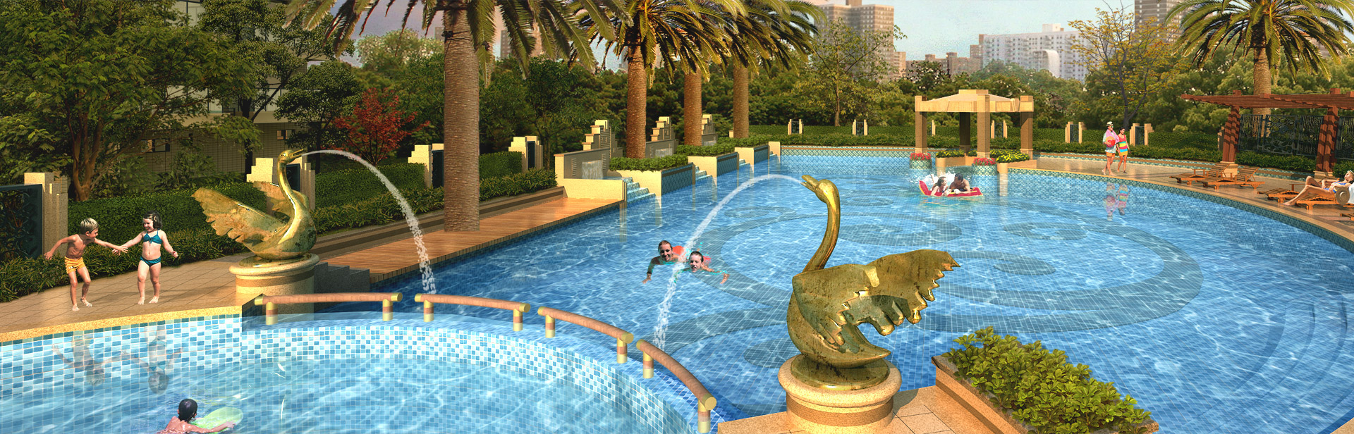 別墅休閑生活（泳池、魚池、水景）